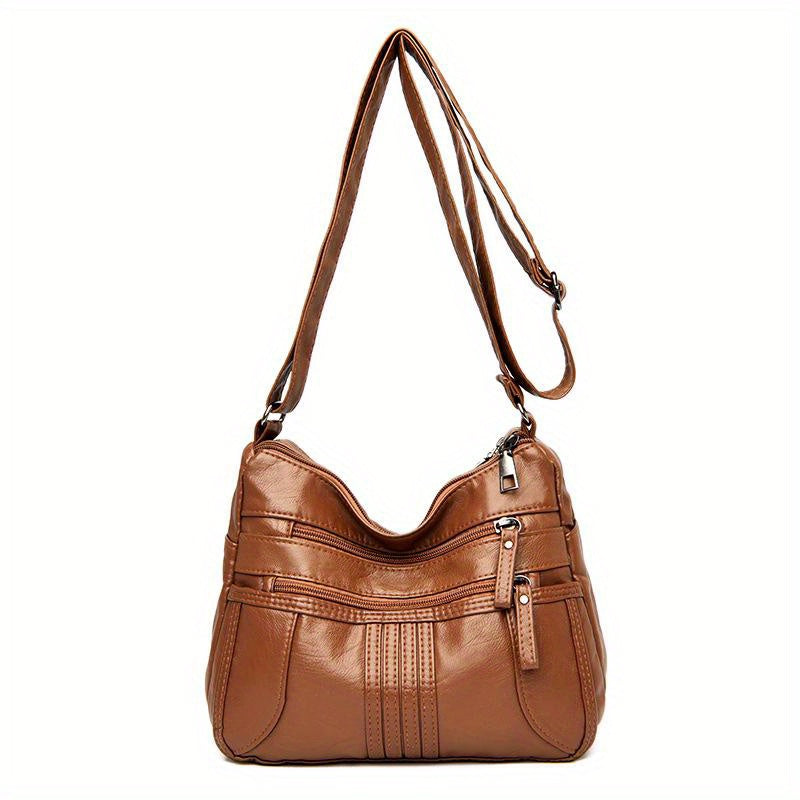 Fashion PU Leather Shoulder Bag - Women's Casual Travel Multi-Pocket Purse