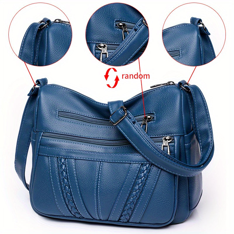 Braided Detail Crossbody Bag - Women's Fashion Faux Leather Multi-Pockets Purse
