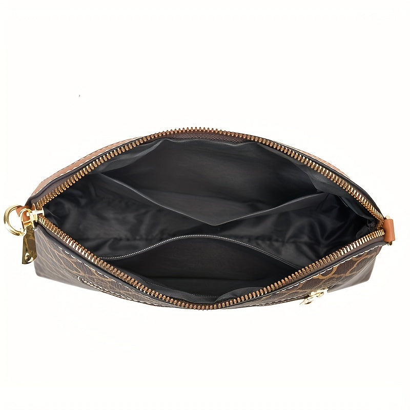 Vintage Geometric Print Crossbody Bag - Retro PU Leather Casual Handbag