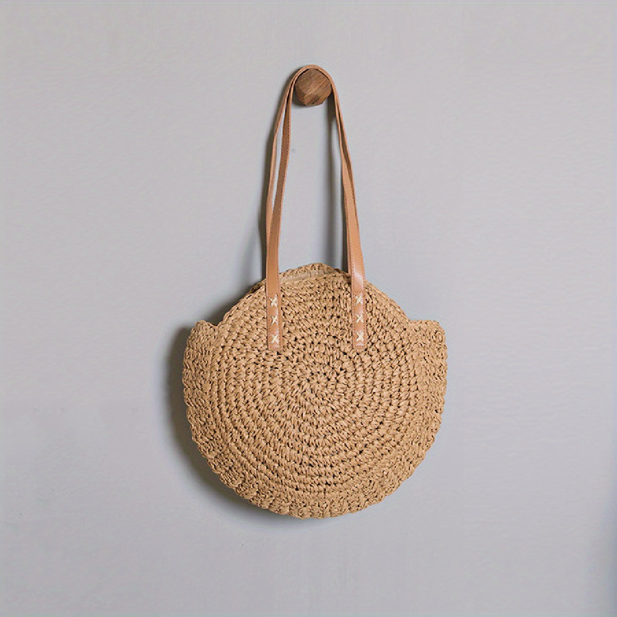 Woven Straw Round Handbags - Hollow Out Summer Beach Large Capacity Bag